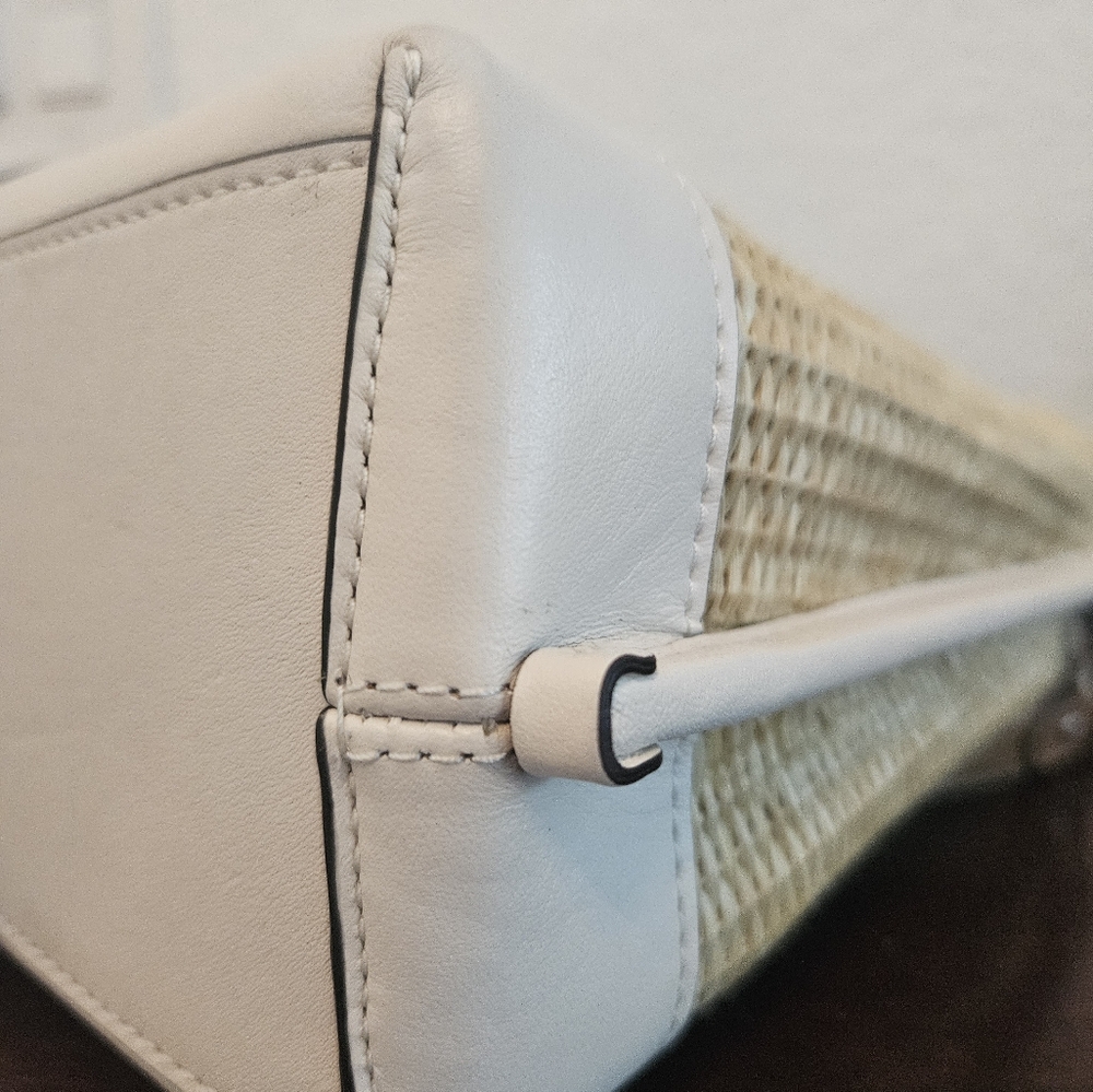Coach Millie Floral Embroidered Straw Bag - Tan and White - Picture 8 of 9